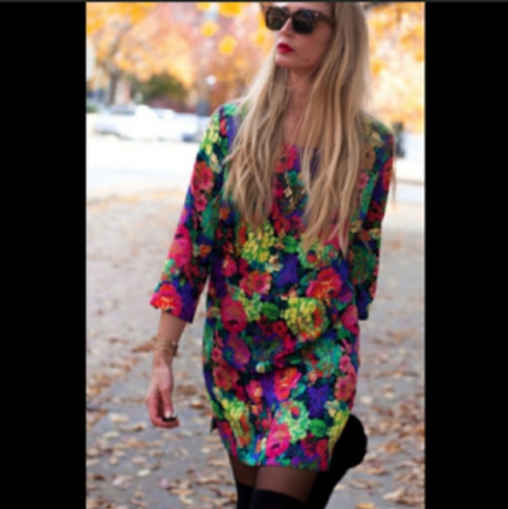 Anthropologie mini dress floral neon